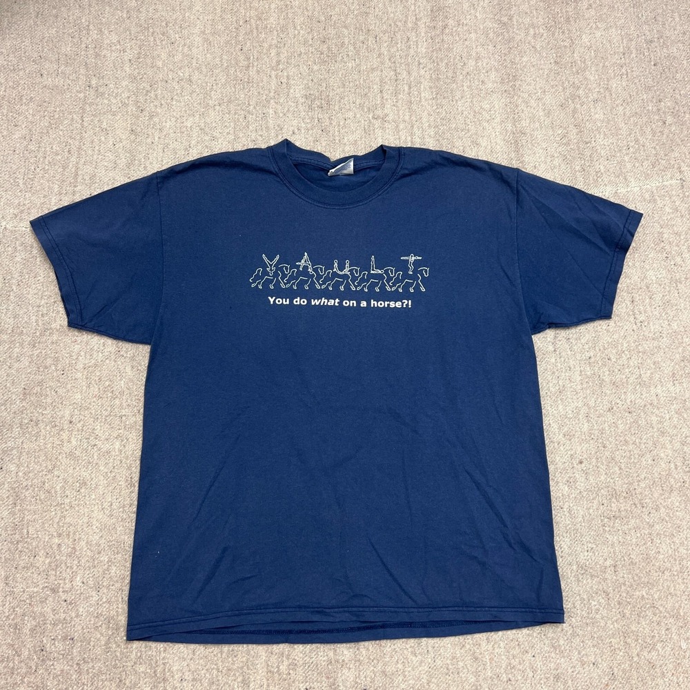 Vintage Horse Yoga Shirt Mens Large Blue 2000s You Do What On A Horse
